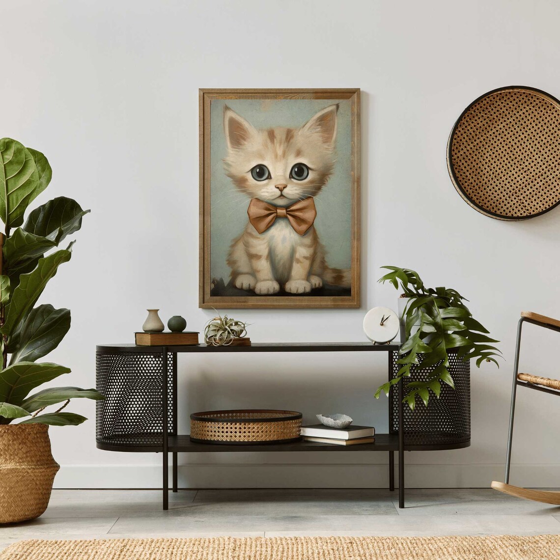 Vintage Cat Nursery Art Print, Cute Kitten With Bow Tie - Image 2