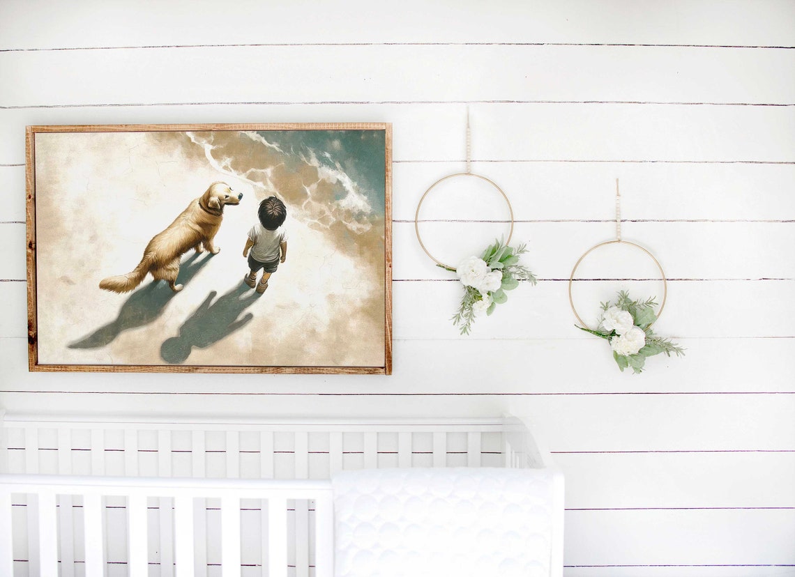 Golden Retriever Nursery Decor Boy Dog Art Print Animal Nursery Toddler Decor Boy Golden Retriever Painting Dog Decor Kids - Image 2