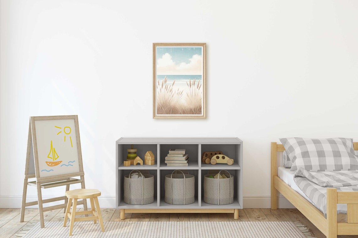 Sunlit Beach with Sea Grass Dunes Soft Coastal Wall Decor Poster - Image 2