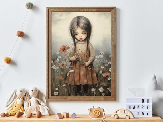 Girly Wall Art Print Art For Girls Nursery Or Bedroom Toddler Girl With Flowers Wildflower Nursery Decor Wall Art