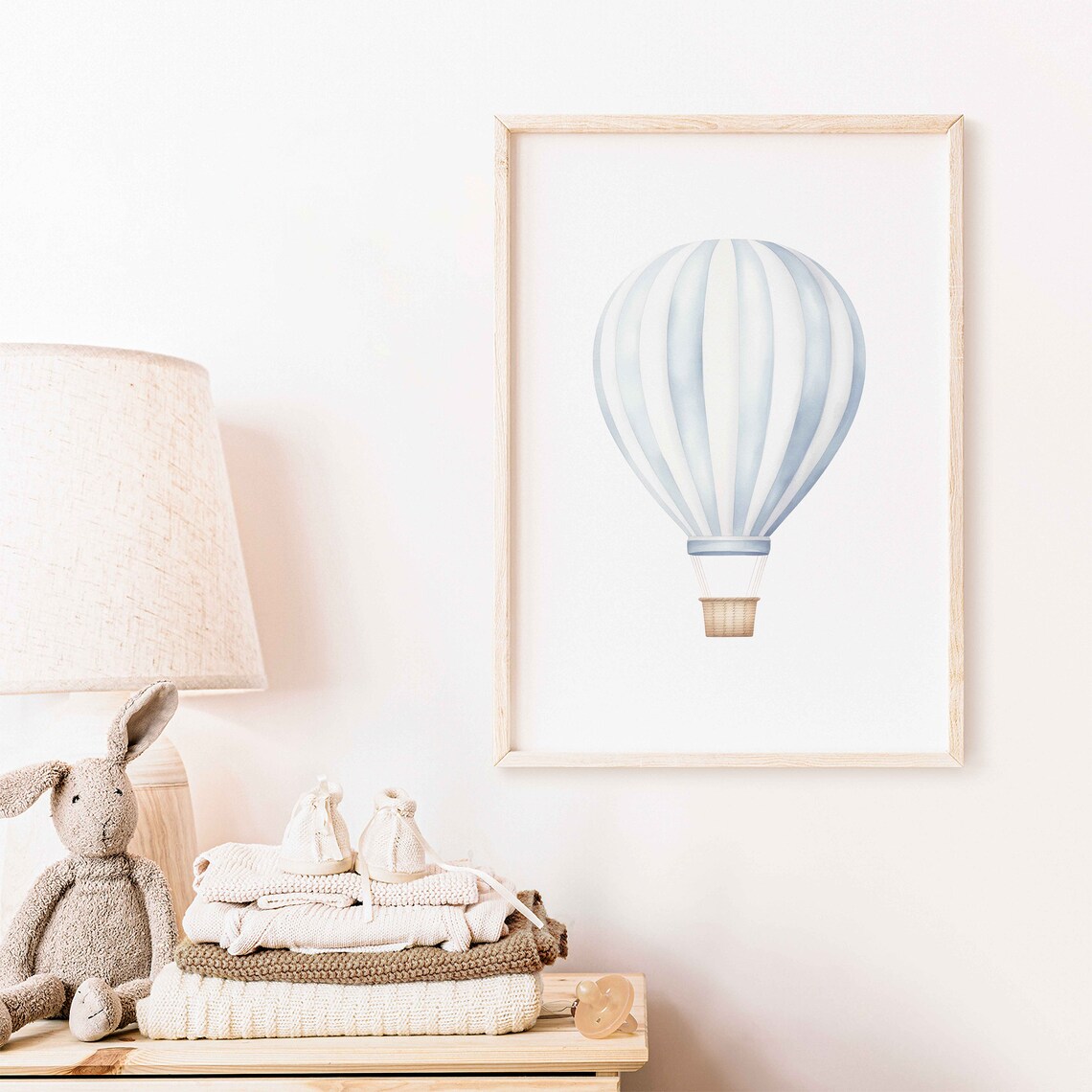 Light Blue Hot Air Balloon Minimalist Nursery Travel Art Poster - Image 2