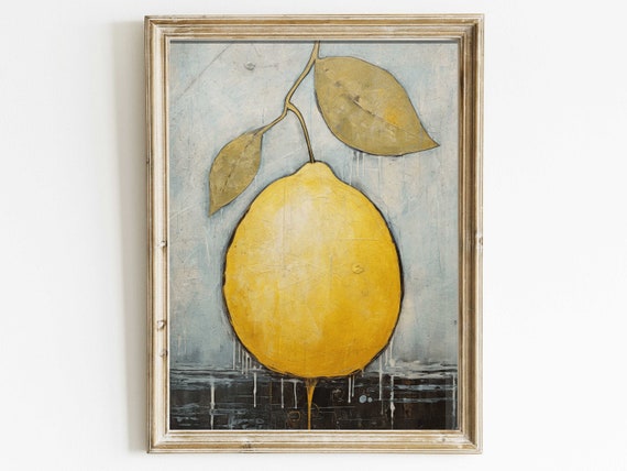 Lemon Still Life Print Citrus Wall Art Print Rustic Fruit Wall Decor Minimalist Vintage Home Decor Art