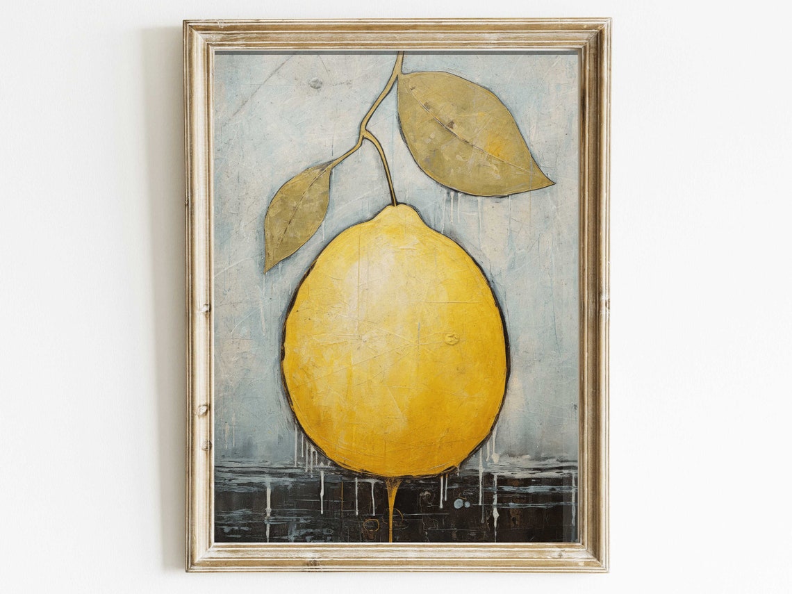 Giant Yellow Lemon On Branch Modern Citrus Still Life Art Poster