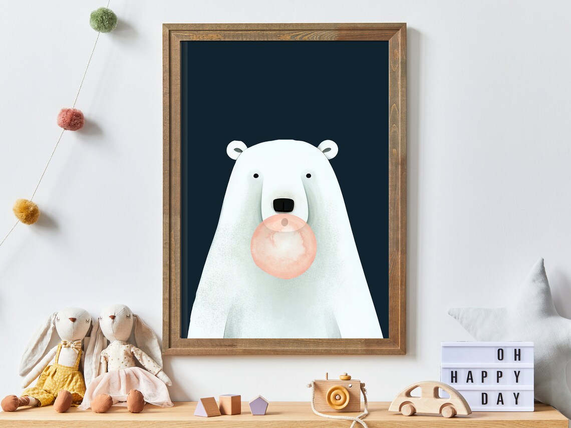 Bear Bubbles Minimalist Nursery Art Print