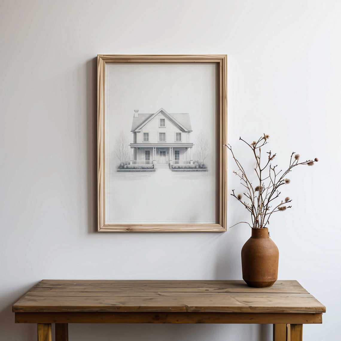 Minimalist White Farmhouse Sketch Modern Country Home Poster - Image 2