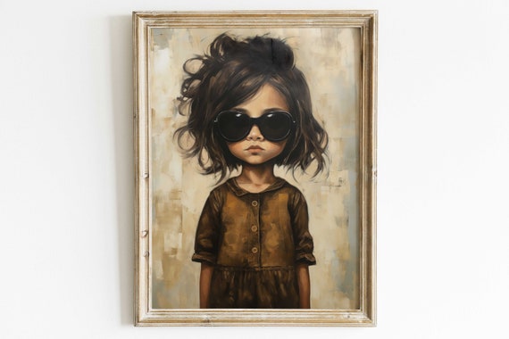 Vintage Little Girl in Sunglasses Nursery Art Print