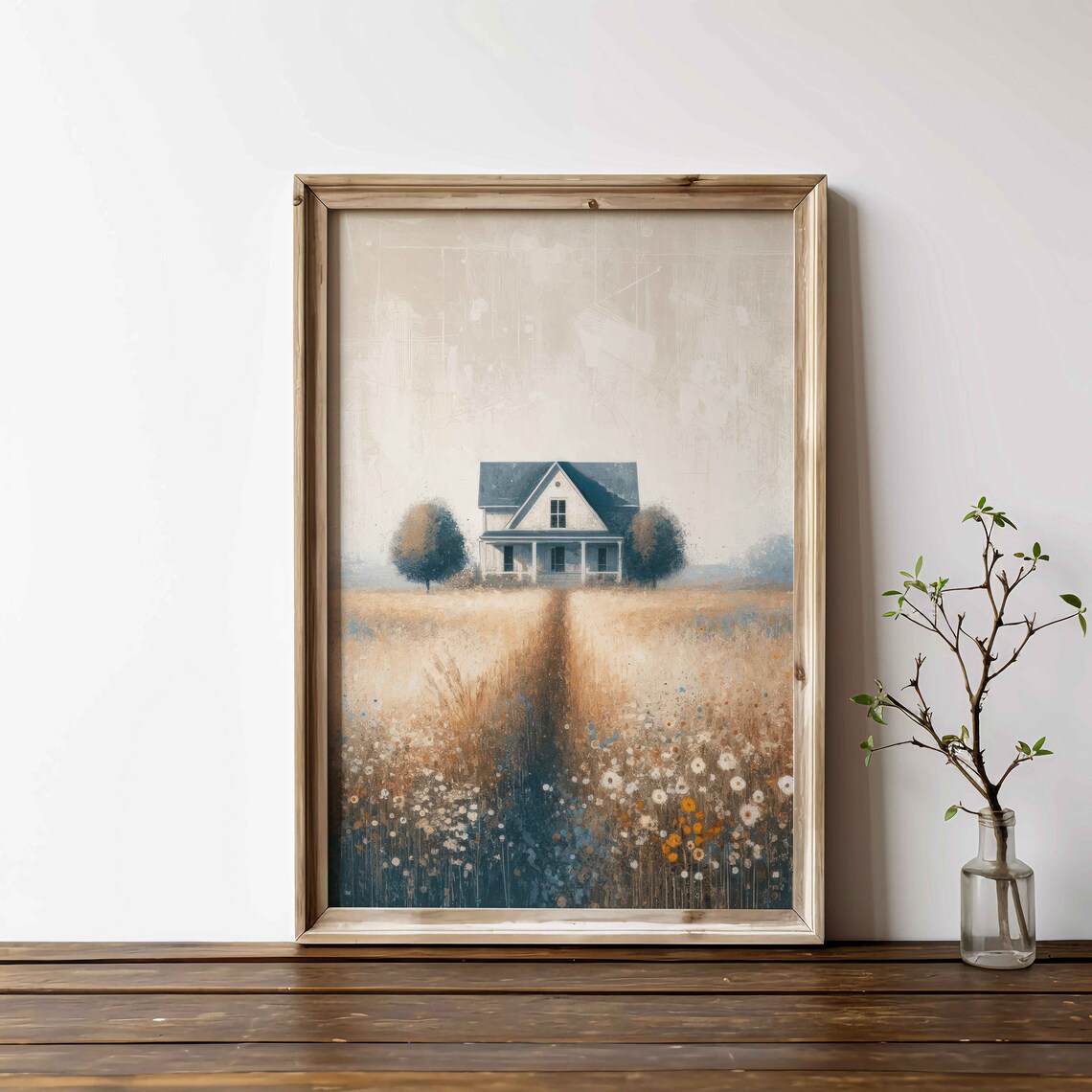 Lonely Country Farmhouse Standing in Golden Wheat Field Poster - Image 2