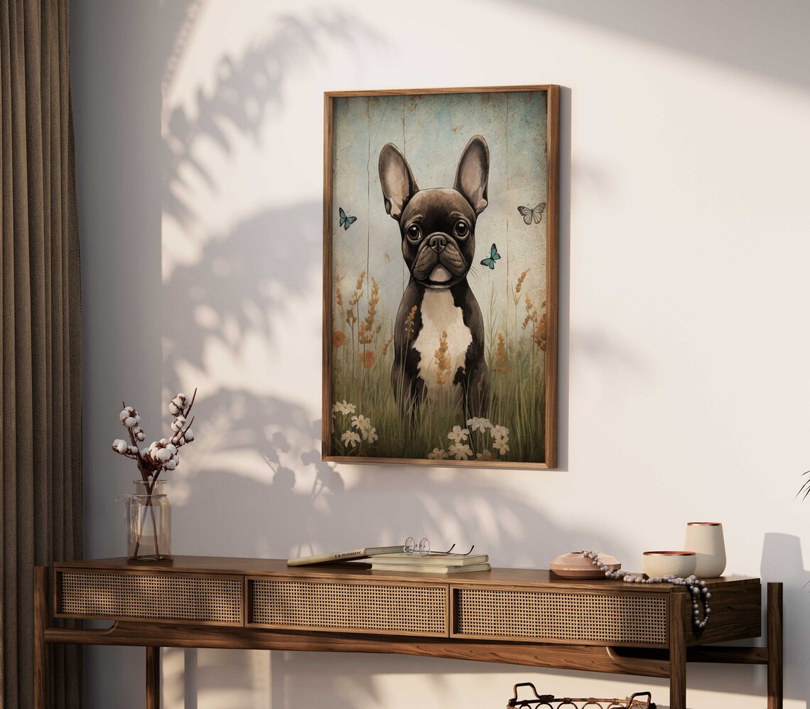 French Bulldog Puppy in a Wildflower Meadow With Butterflies Poster - Image 2