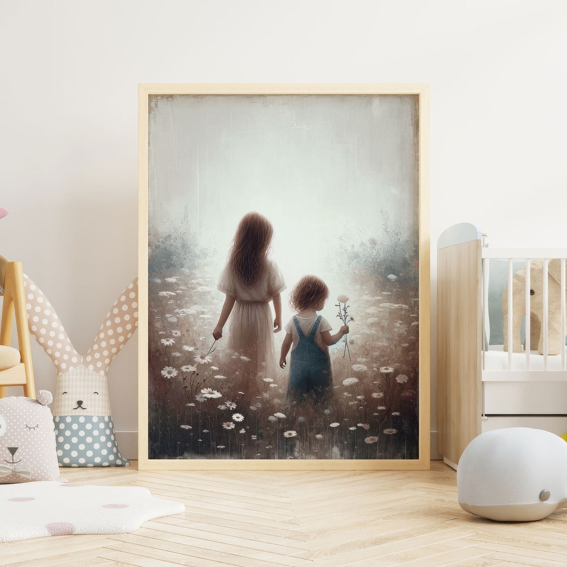 Sister Art Print Sister Wall Art Sister Room Vintage Sister Painting Little Big Sister Wildflower Girls Room Girl Art - Image 2