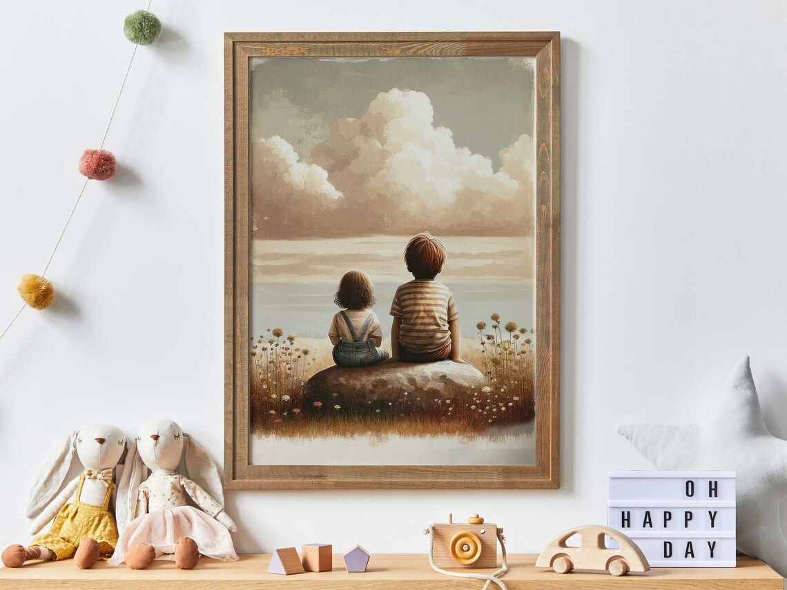 Brother And Sister Siblings Portrait Nature Art Print