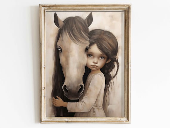 Little Girl Hugging Her Horse Tender Portrait Nursery Poster