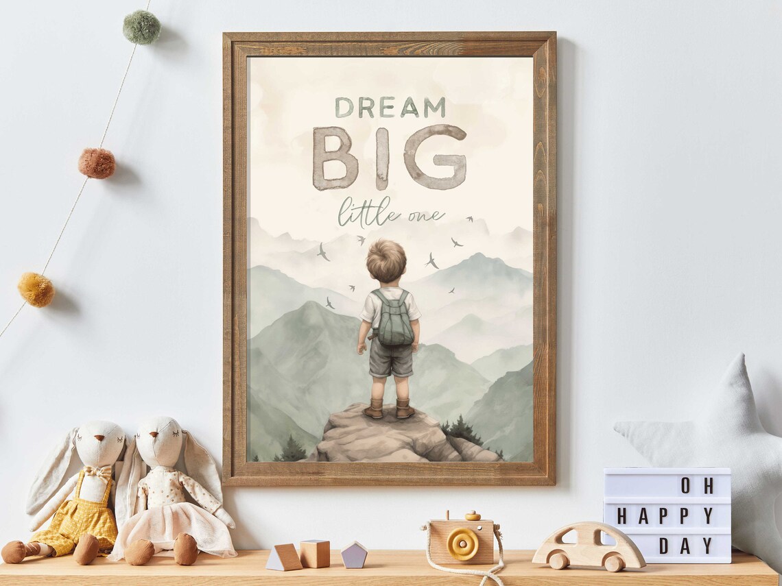 Dream Big Little One Boy Nursery Quote Art Print