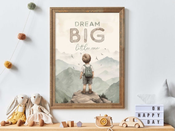 Dream Big Little One Boy Nursery Quote Art Print