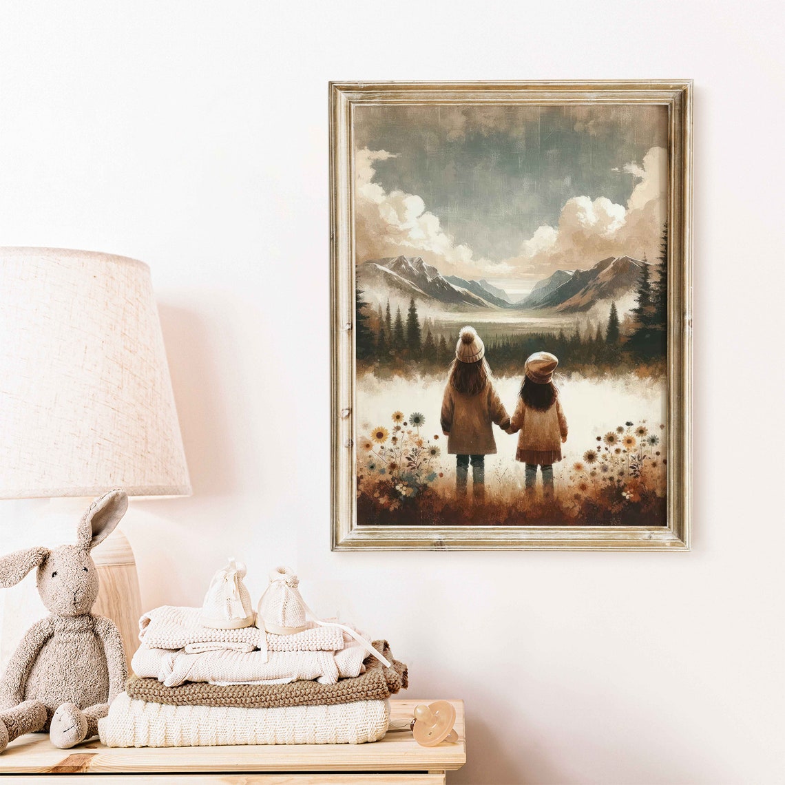 Sister Bedroom Art Girl Adventure Print Sister Room Decor Sister Painting Two Little Girls Mountain Nursery Artprintable Girl Wall Art - Image 2