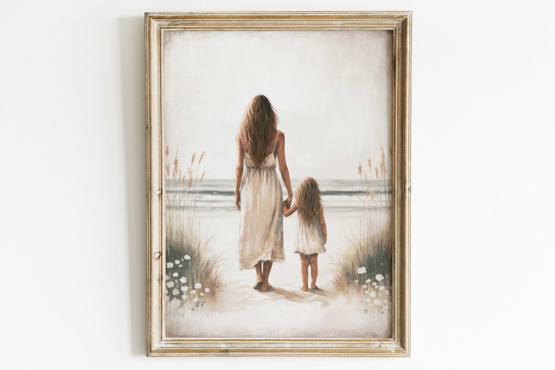 Mother Daughter Art, Rustic Nursery Wall Art Print