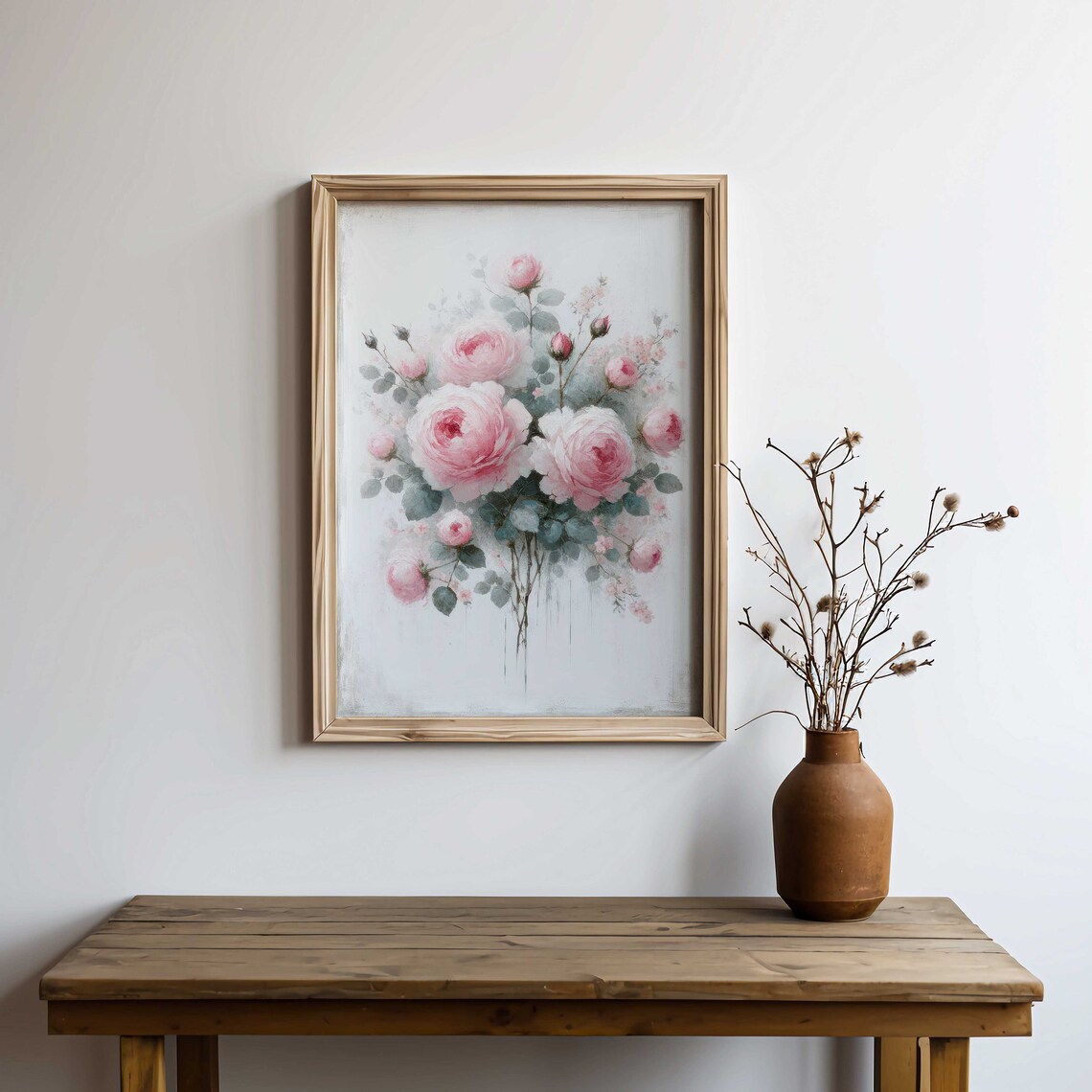 Pink Rose Print, Floral Farmhouse Wall Art - Image 2
