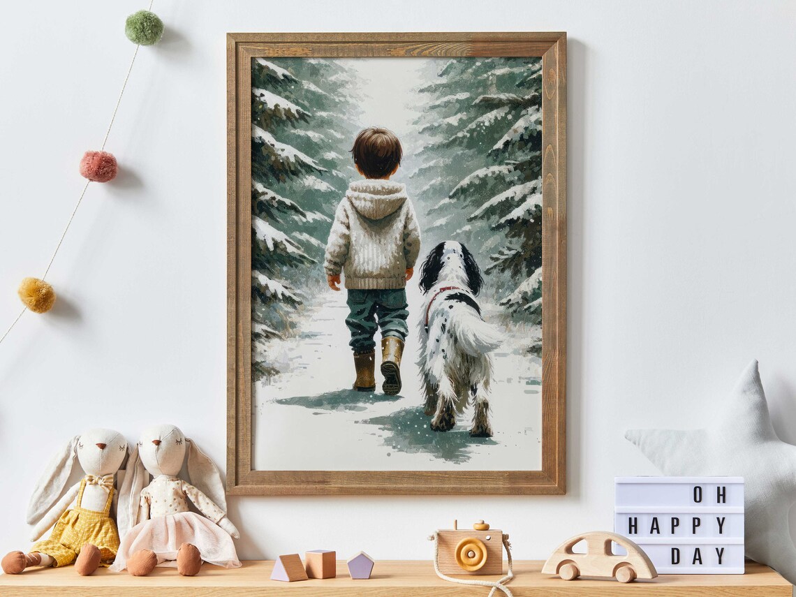 Vintage Boy and English Setter Art Print