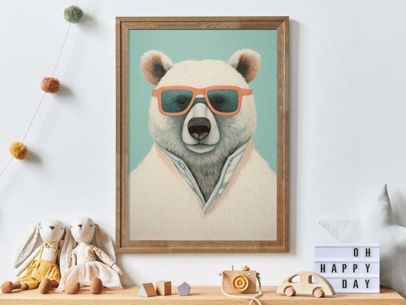 Cool Bear Wall Art Polar Bear Nursery Animal Wall Art Wearing Sunglasses Bear Nursery Print Toddler Room Decor Boy Wall Art