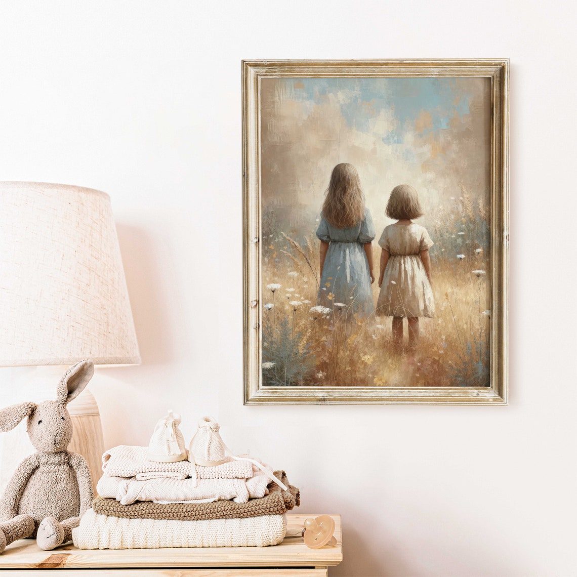 Sister Room Art Sister Print Sisterhood Art Vintage Sister Painting Best Friends Print Wildflower Girls Room Decor Girl Art - Image 2