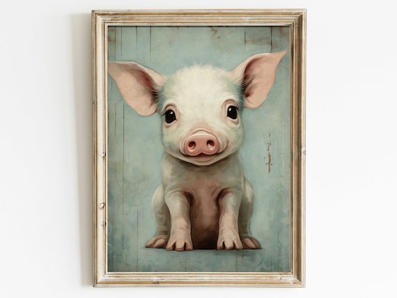 Adorable Smiling Piglet on a Teal Background Farm Animal Poster