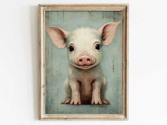 Piglet Print Vintage Nursery Animal Decor Farmhouse Nursery Decor Cute Pig Art Print Farm Animal Wall Art Wall Decor