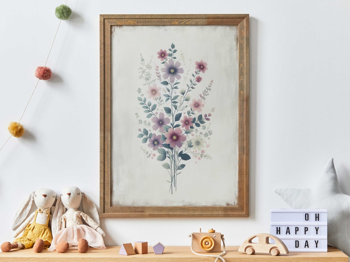 Vintage Wildflower Meadow Bouquet Rustic Floral Botanical Poster