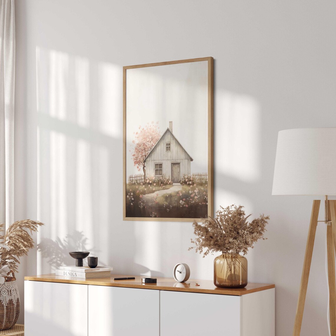 Vintage Old House Painting Cherry Blossom Tree Art Print - Image 3