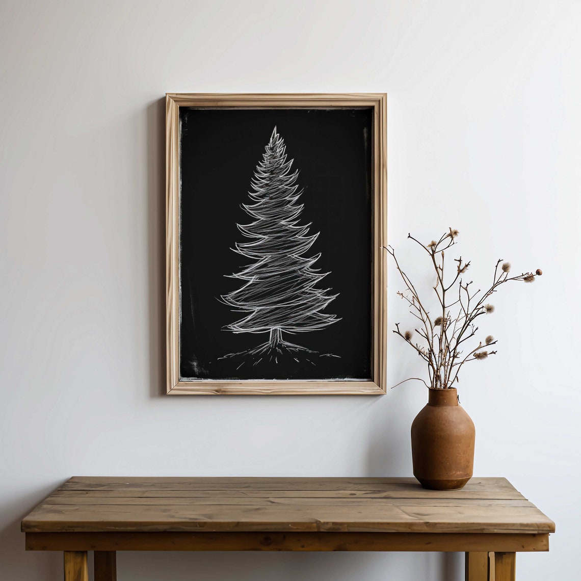 Minimalist White Chalk Pine Tree On Black Chalkboard Christmas Poster - Image 3
