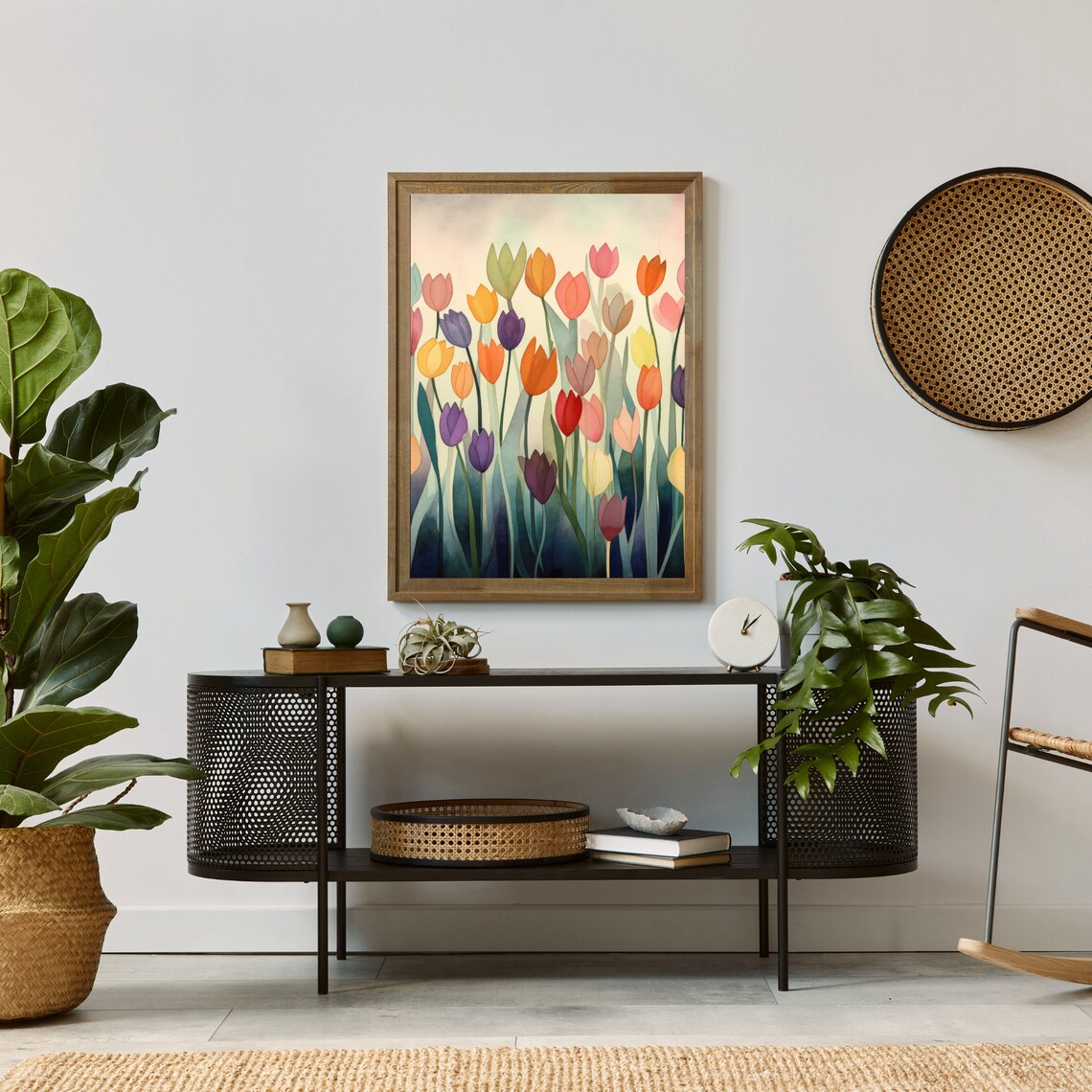 Vibrant Rainbow Tulip Watercolor Floral Garden Painting Poster - Image 2