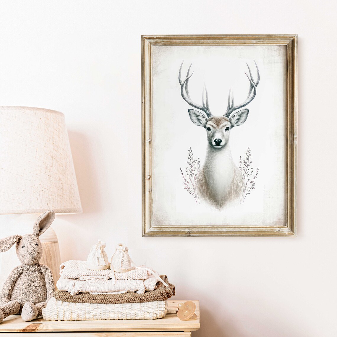 Majestic Stag Deer Portrait With Antlers Farmhouse Art Poster - Image 2
