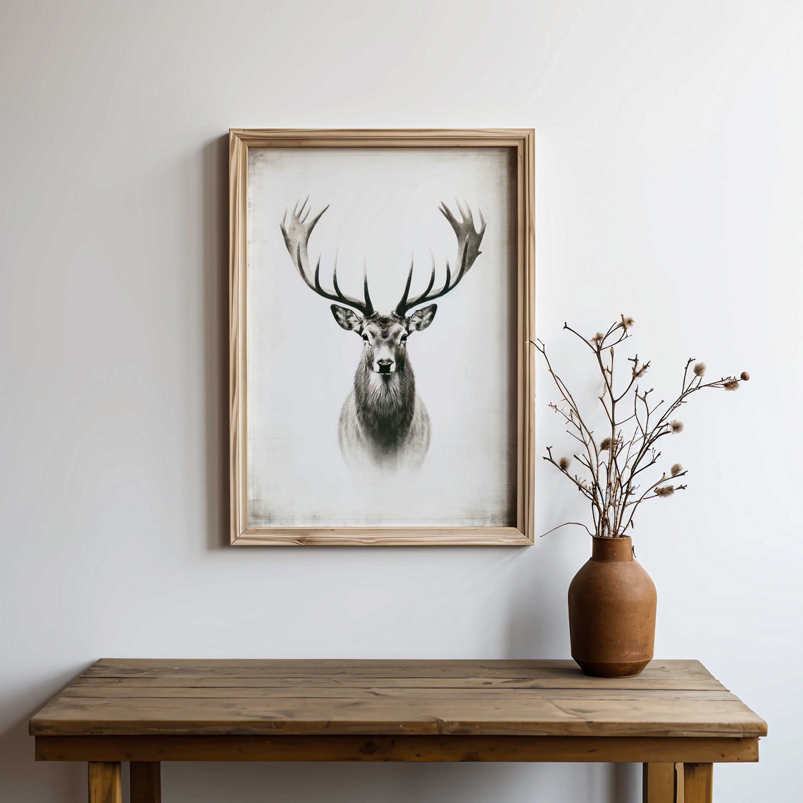 Black And White Stag Head With Antlers Minimalist Wildlife Poster Art - Image 2