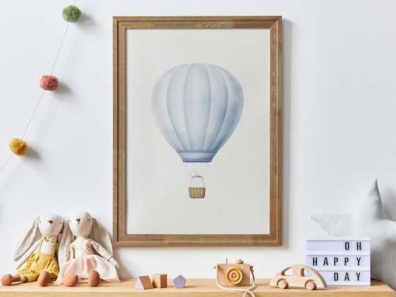 Light Blue Hot Air Balloon Minimalist Watercolor Nursery Art Print