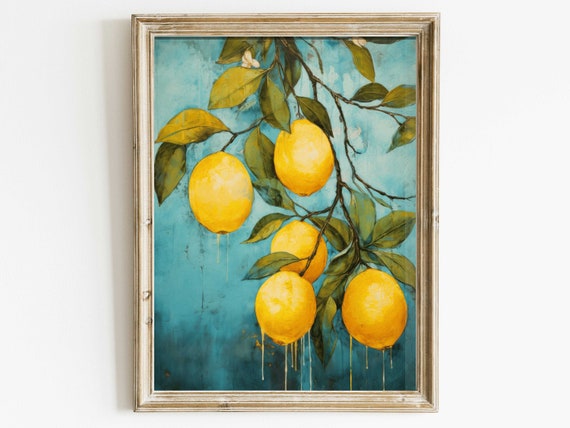 Lemon Mediterranean Wall Art Citrus Wall Art Print Rustic Fruit Wall Decor Minimalist Vintage Home Decor Art