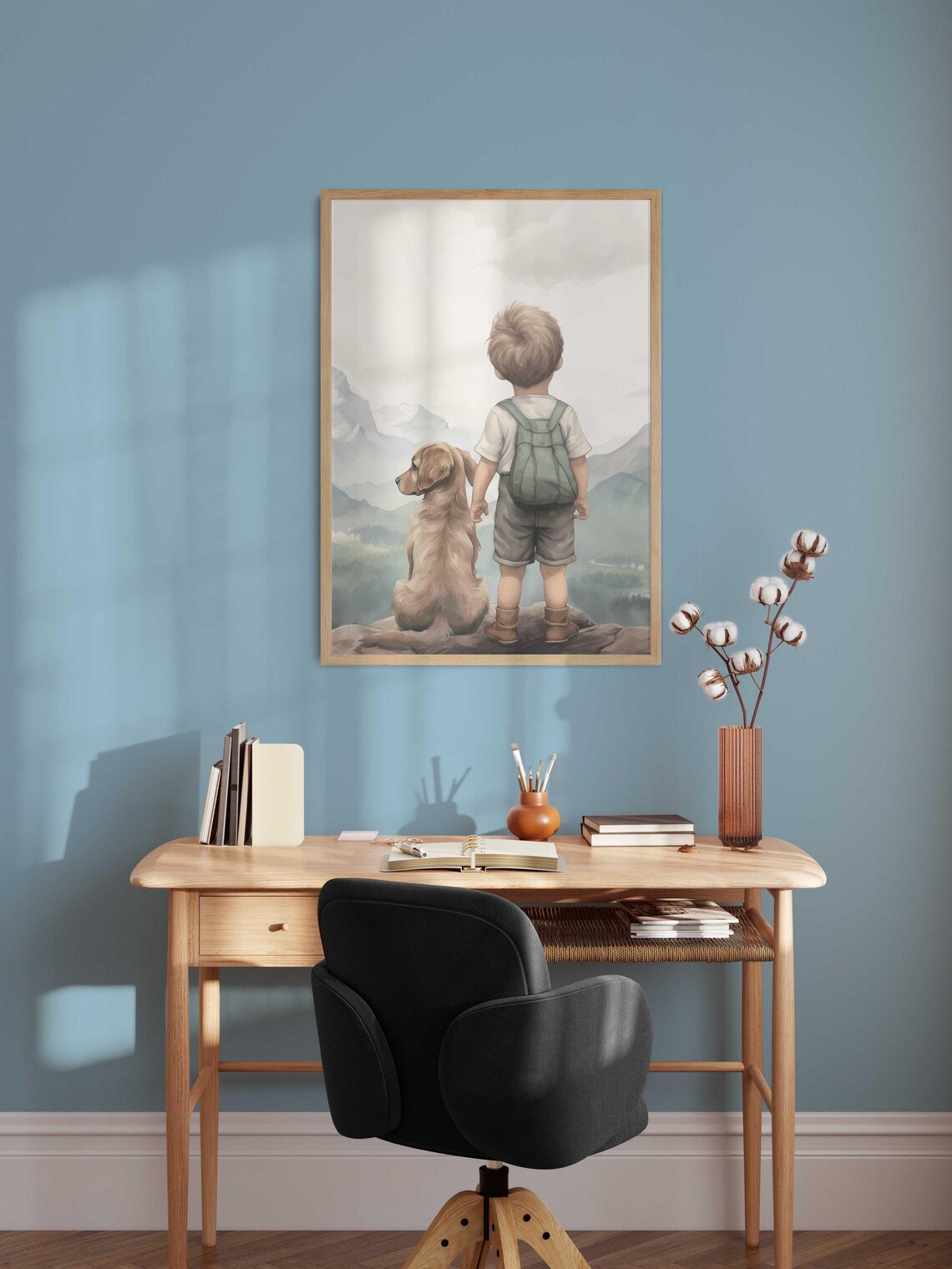Boy and Golden Retriever Mountain Adventure Nursery Wall Art - Image 4