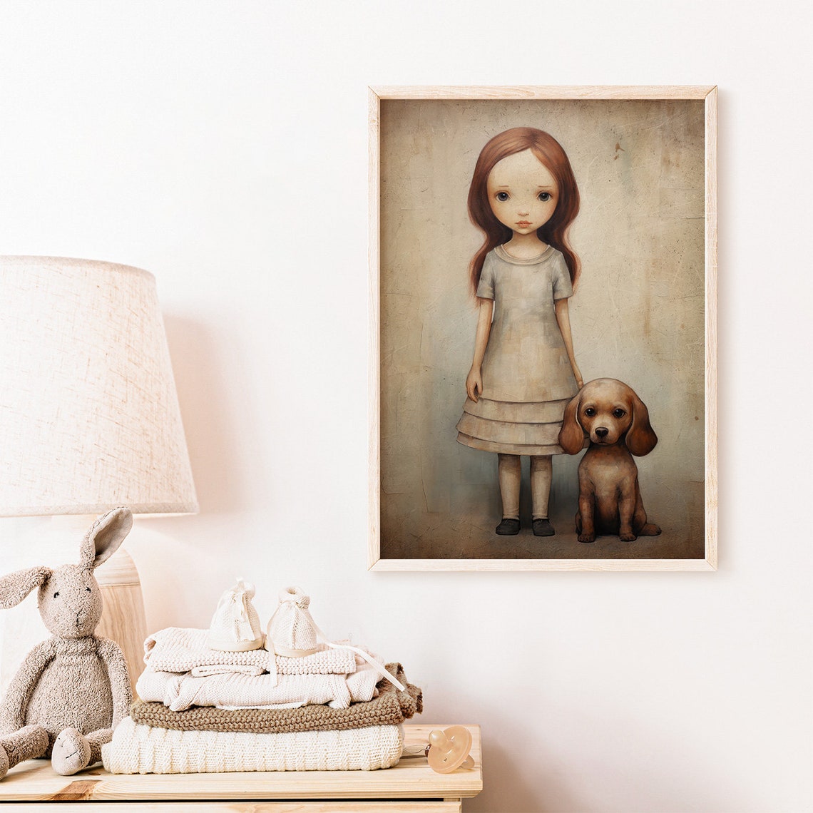 Gentle Girl Standing Beside Her Small Dachshund Puppy Poster - Image 2