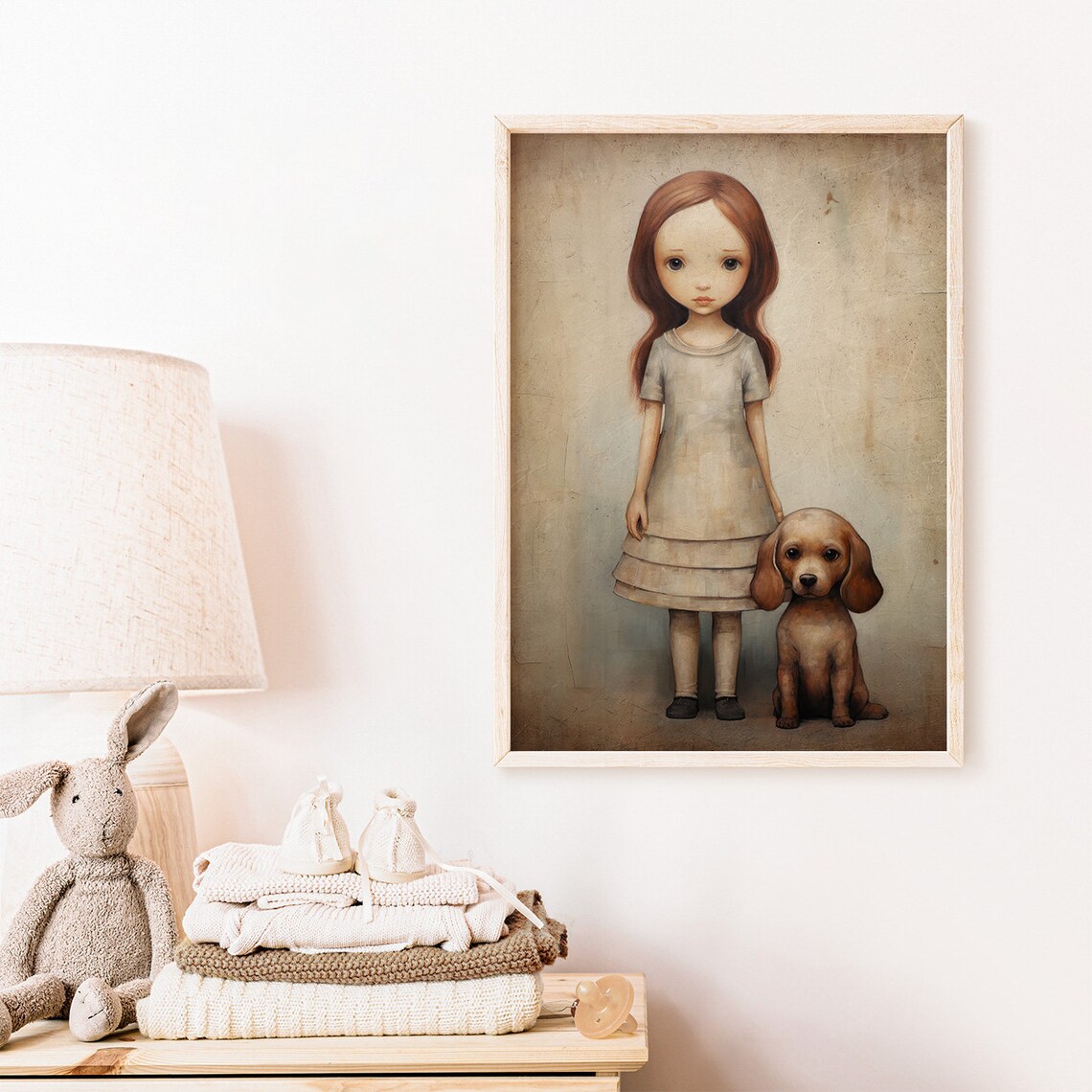 Girly Wall Art Girl And Dog Print Puppy Nursery Wall Decor Unique Vintage Girls Room Decor Animal Nursery Wall Art - Image 2