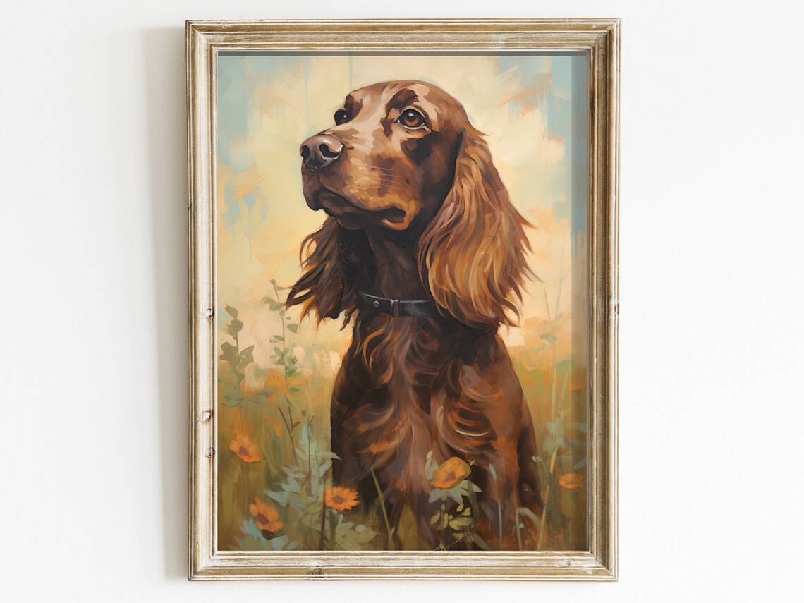 Soulful Brown Cocker Spaniel Portrait in Blooming Meadow Poster