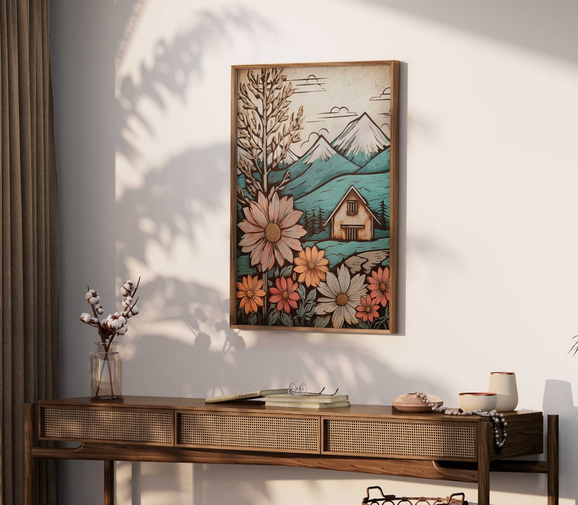 Rustic Mountain Cabin With Giant Wildflowers Forest Retreat Poster - Image 2