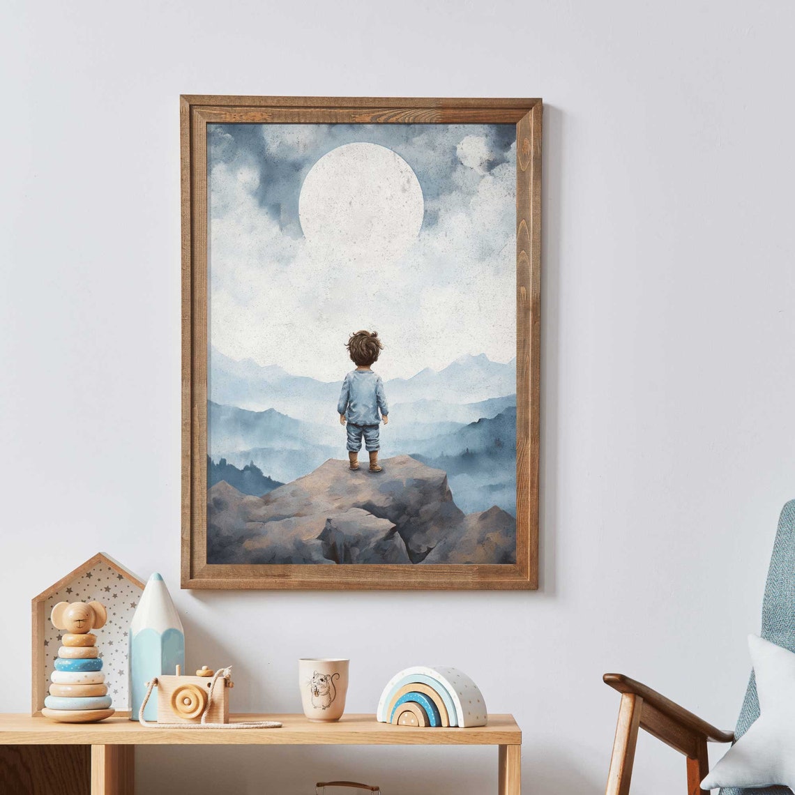 Little Boy on a Rocky Peak Under a Full Moon Adventure Poster - Image 2
