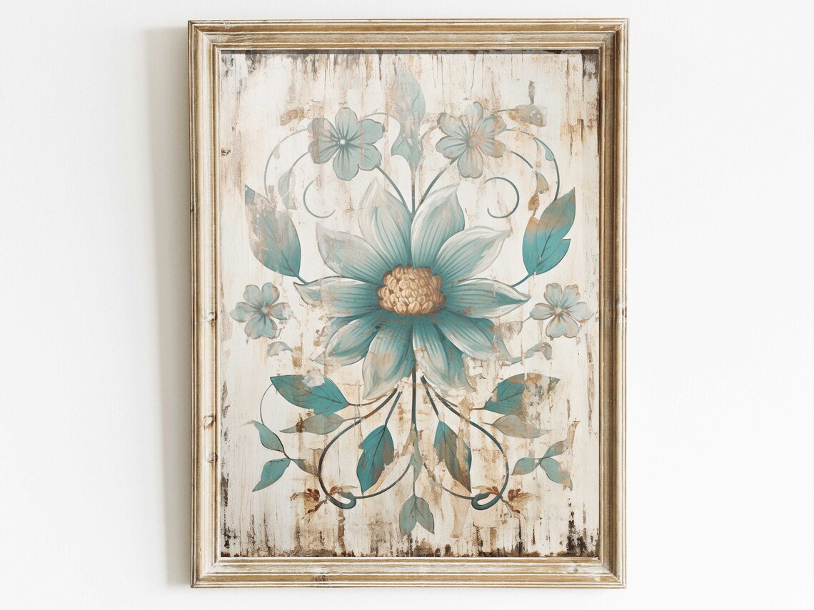 Vintage Floral Art Print, Rustic Farmhouse Flowers
