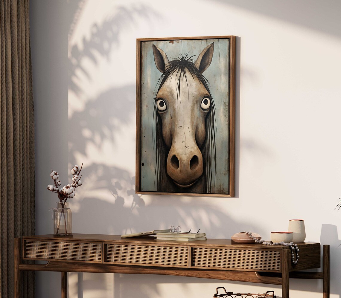 Goofy Wide Eyed Horse Face Rustic Distressed Funny Animal Poster - Image 2
