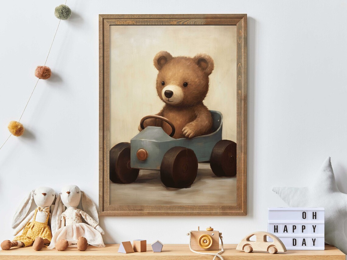 Teddy Bear Nursery Print, Vintage Forest Animal