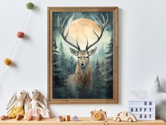Deer Wall Art Deer Hunting Art Woodland Nursery Decor Deer With Antlers Forest Animal Wall Decor Hunters Gift Stag Printprintable Art