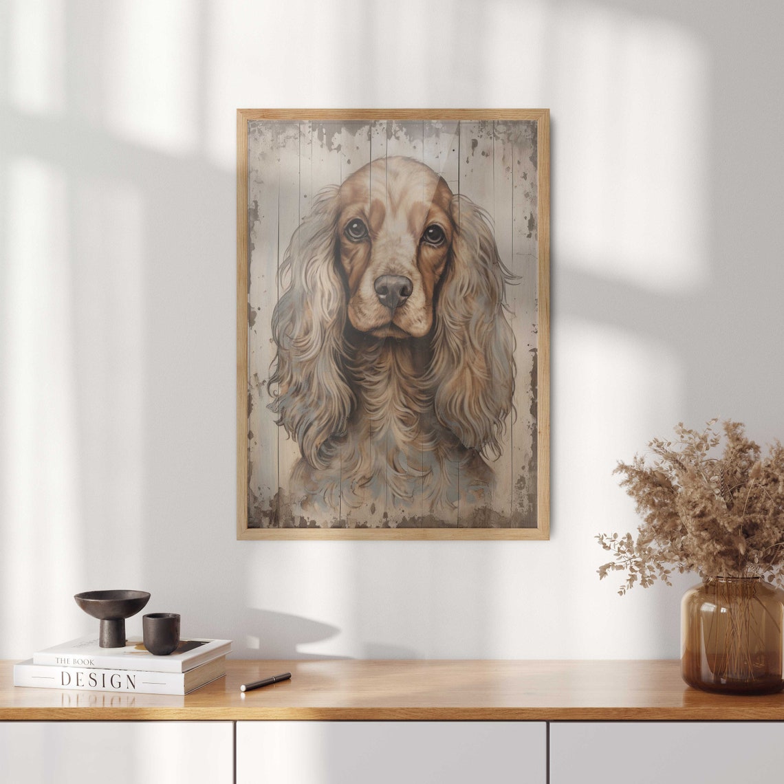 Gentle Cocker Spaniel Portrait on Distressed Wood Vintage Poster - Image 2