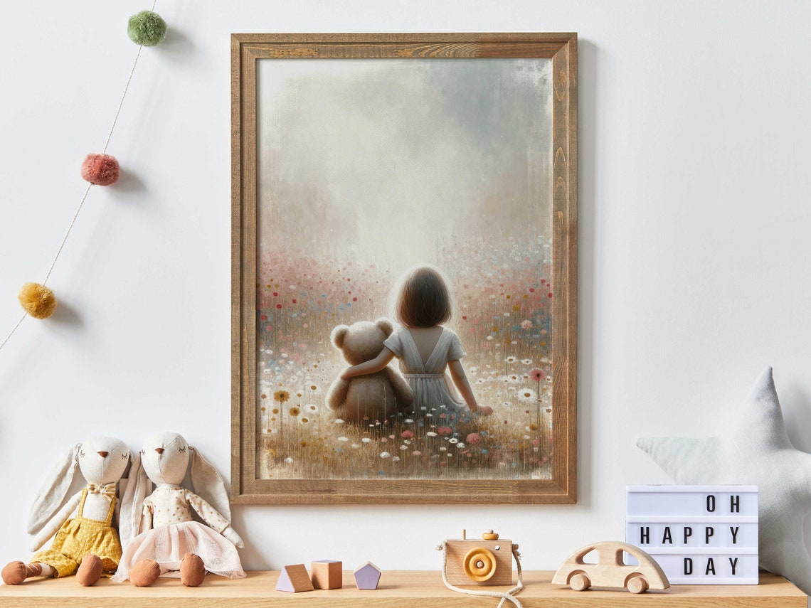 Girl Teddy Bear Nursery Print Girls Room Decor Girls Nursery Art Teddybear Decor Cute Girls Bedroom Art Kids Wall Art