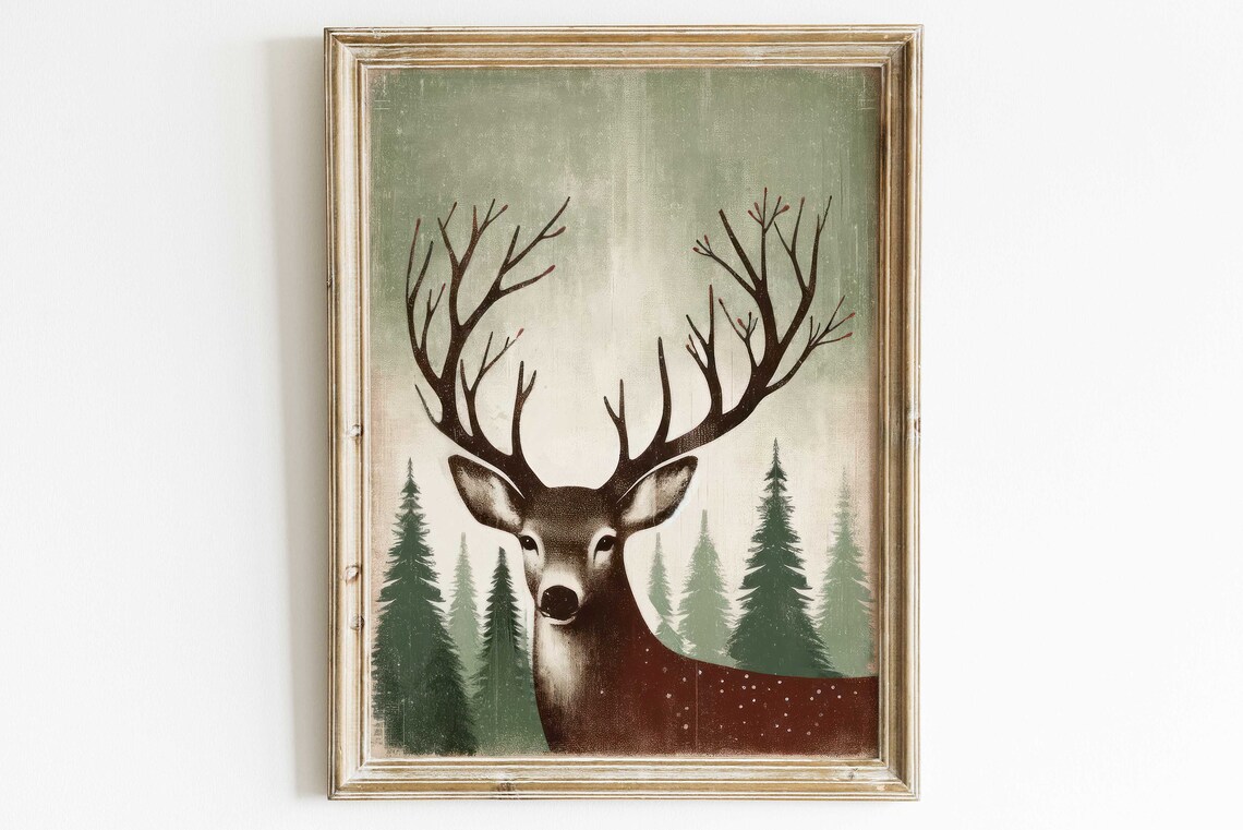 Majestic Stag with Grand Antlers Among Evergreen Pines Poster