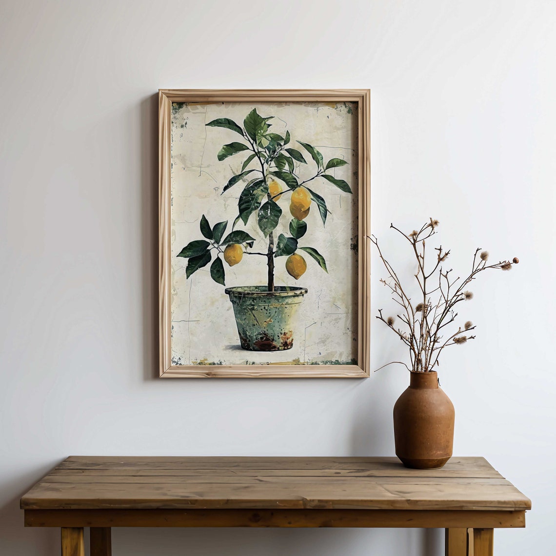 Vintage Lemon Tree in Green Pot Botanical Citrus Wall Decor Poster - Image 2