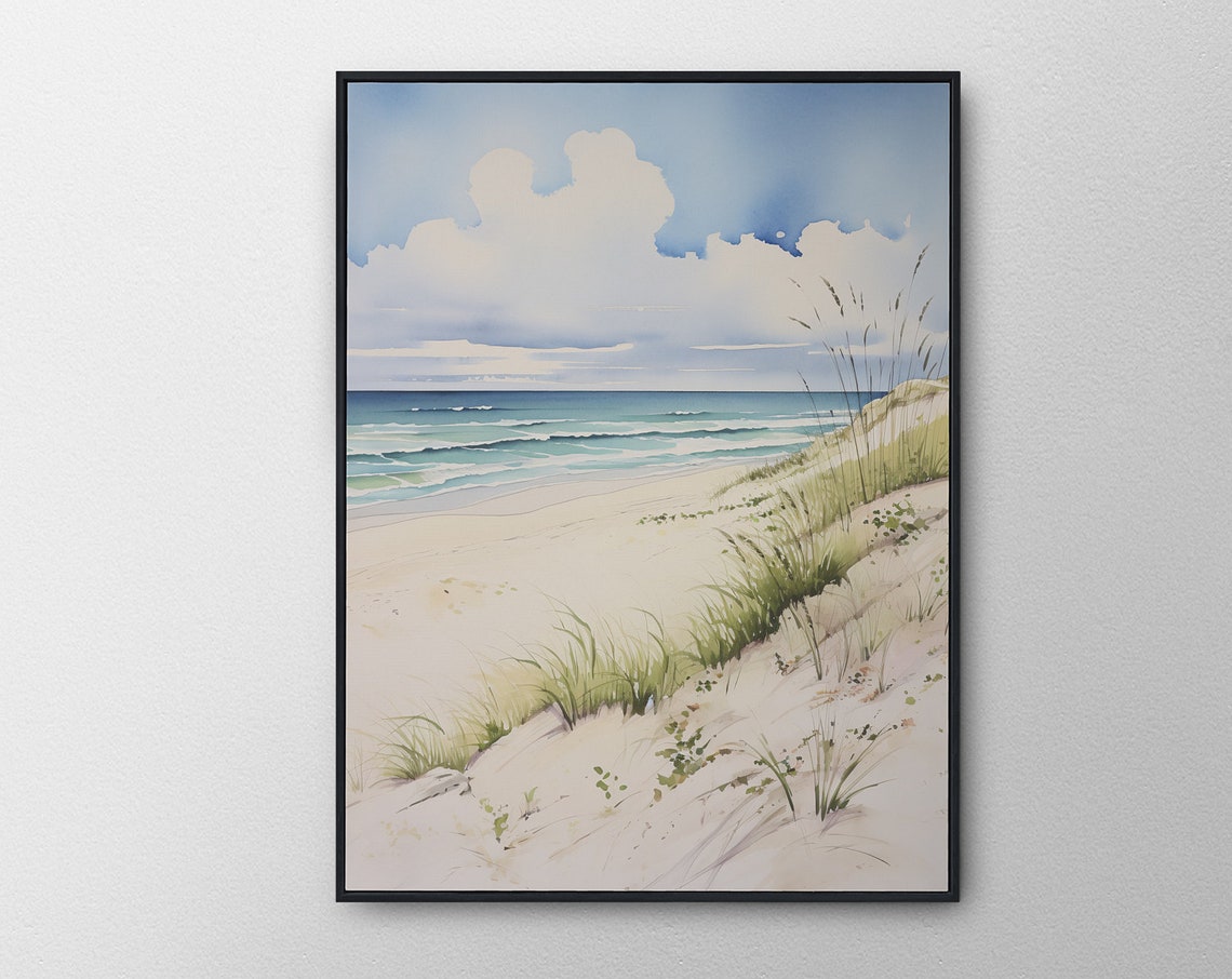 Ocean Beach Watercolor Landscape Sandy Dunes Coastal Art Poster - Image 5