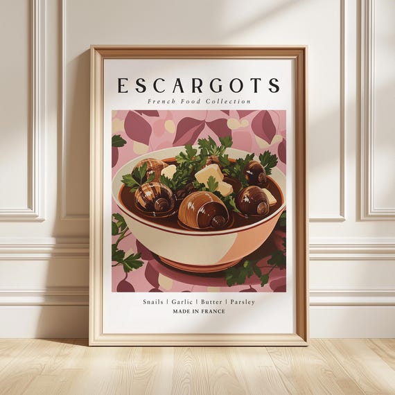 Escargots Art Print French Appetizer Poster Kitchen Wall Decor Foodie Gift