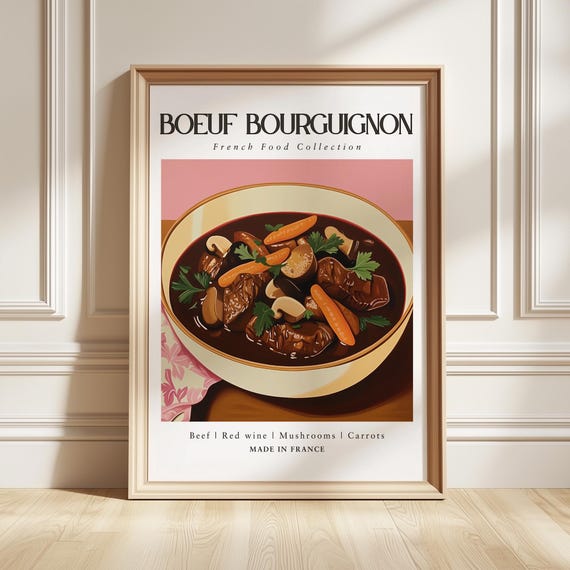 Boeuf Bourguignon Art Print French Cuisine Poster Rustic Kitchen Decor Foodie Gift